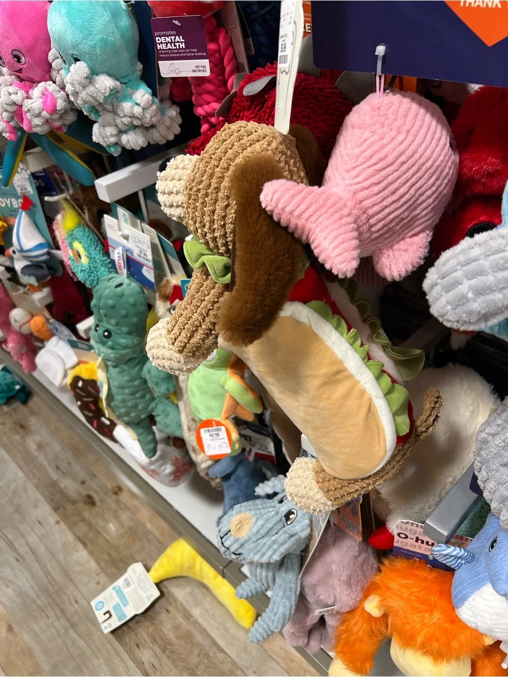 Hotdog Dachshund Doxie Plush Squeaky Dog Toy -Brown/Tan